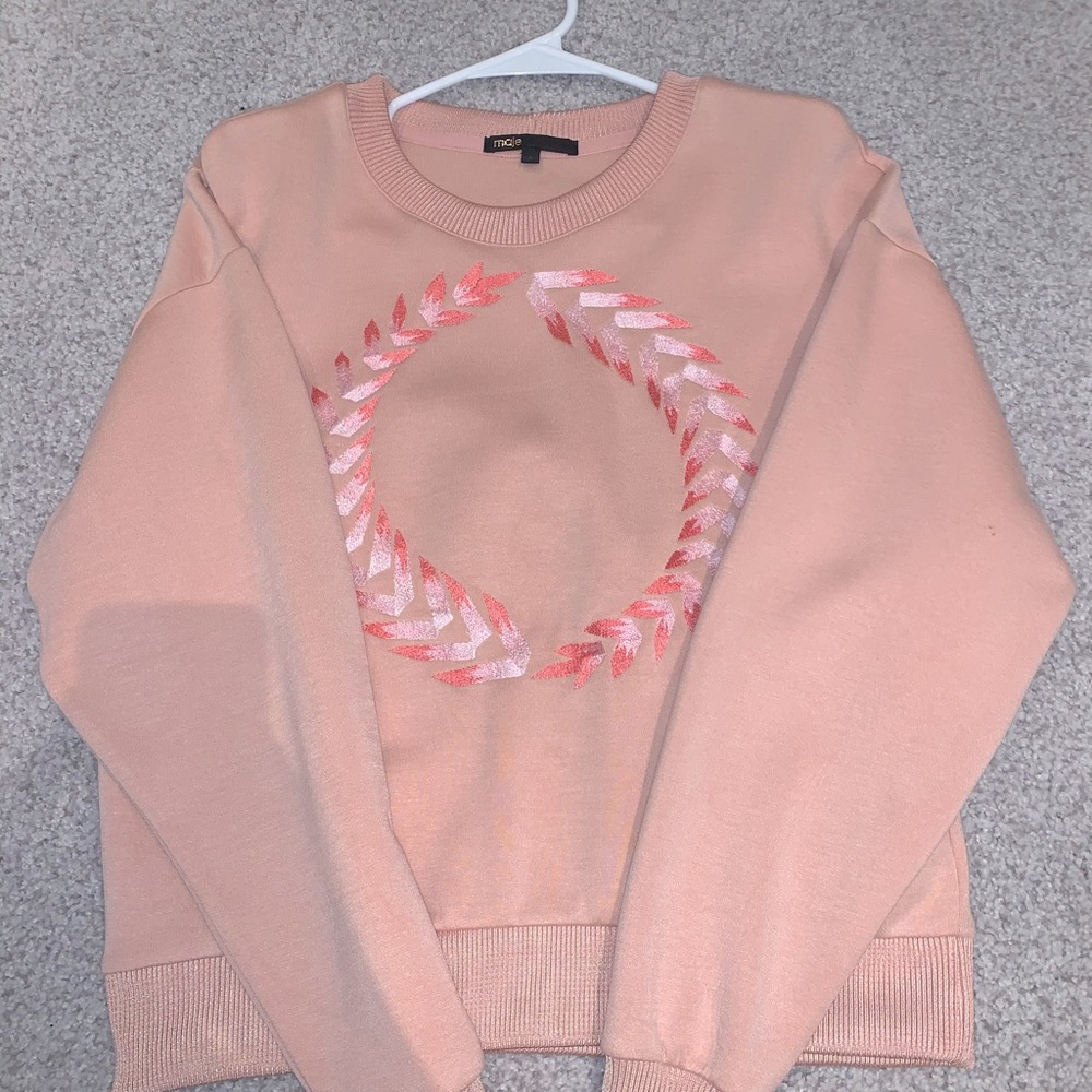 Maje Laurel Embroidery Sweater in Peach